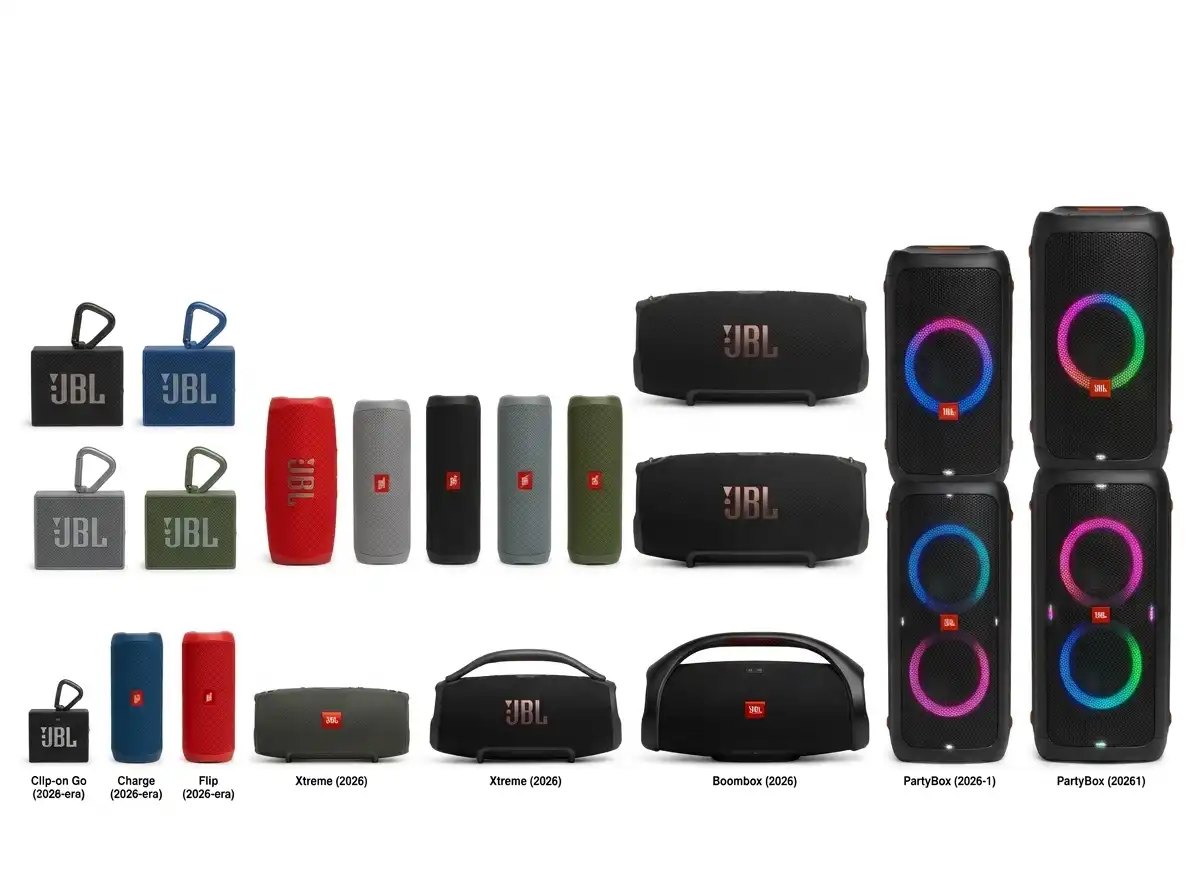 JBL portable speakers, party speakers and earbuds in many sizes and colours