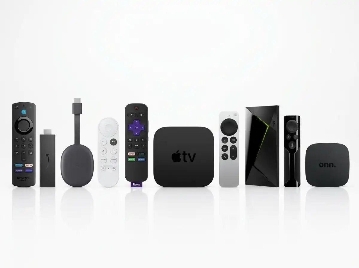 Fire TV Stick, Chromecast, Apple TV, Roku and other streaming devices with remotes