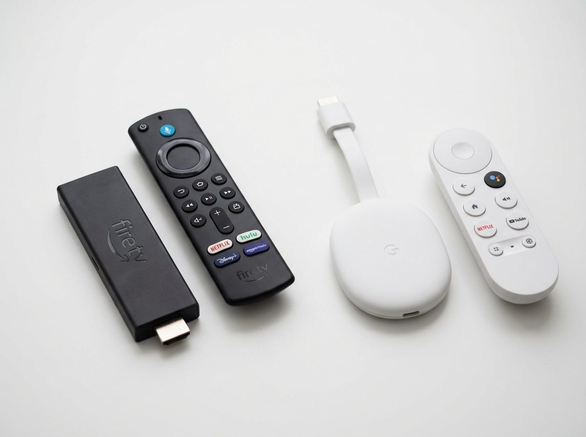 Fire TV Stick and Chromecast with remotes