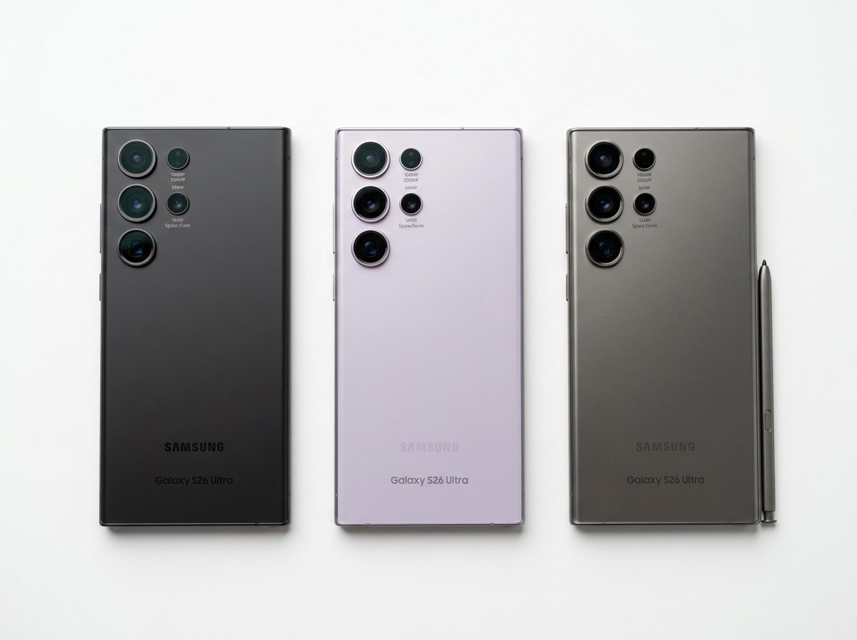 Samsung Galaxy S26 Ultra smartphones in several finishes