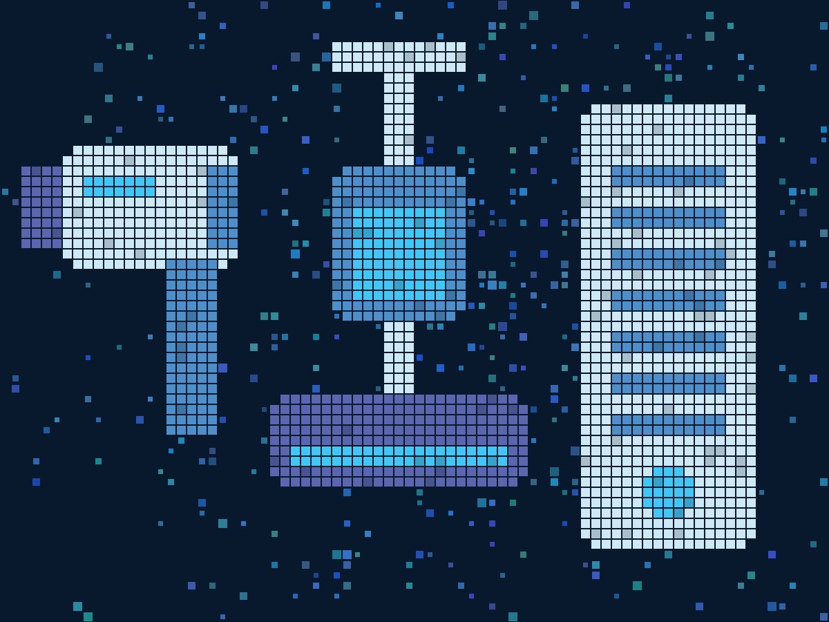 Pixel illustration of a hair dryer, a stick vacuum and an air purifier